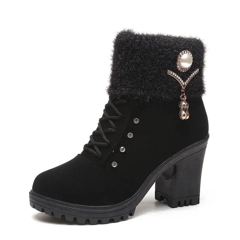 2024 Women's Waterproof Snow Boots – Warm Fur, Thick Heel, Round Toe Winter Outdoor Short Boots