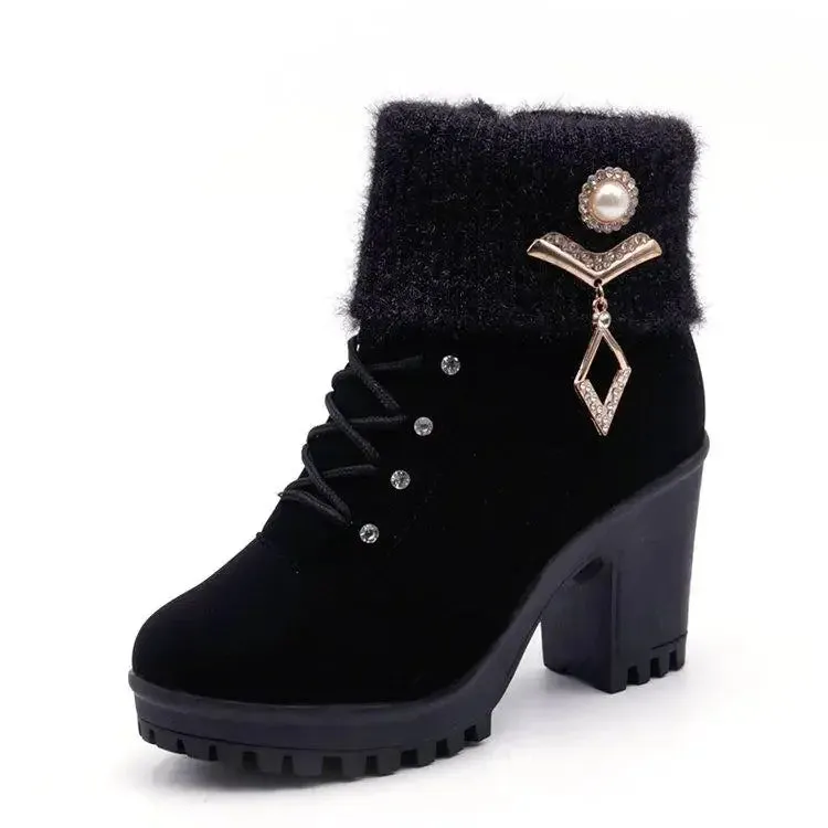 2024 Women's Waterproof Snow Boots – Warm Fur, Thick Heel, Round Toe Winter Outdoor Short Boots