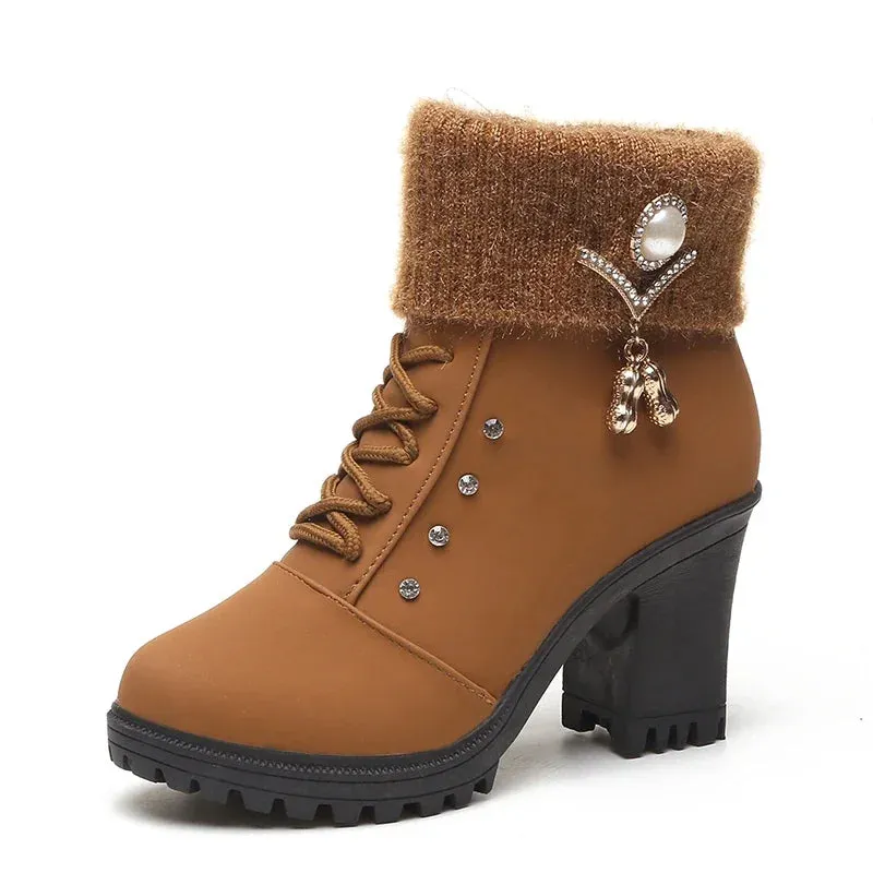 2024 Women's Waterproof Snow Boots – Warm Fur, Thick Heel, Round Toe Winter Outdoor Short Boots