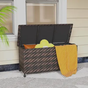 320L Tightly-Woven Rattan Deck Box with Polyester Liner and Wheels-Brown