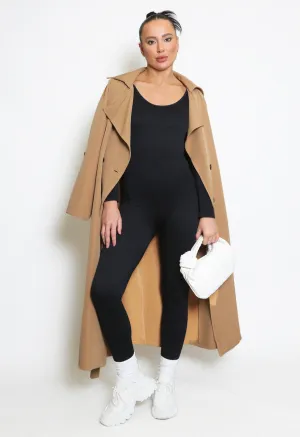 Black Long Sleeve Ribbed Unitard