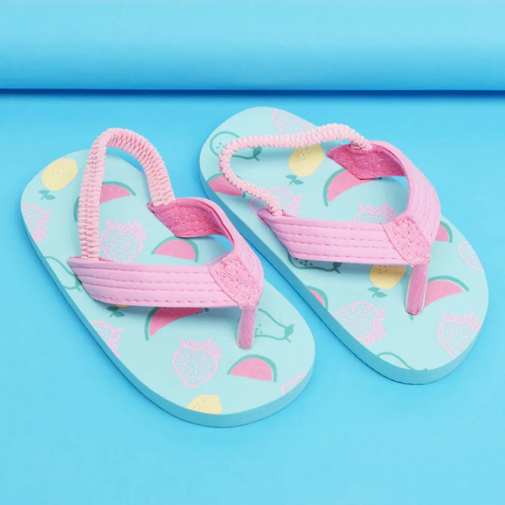 Blue Strawberry Fruit Theme Flip Flop With Back Strap