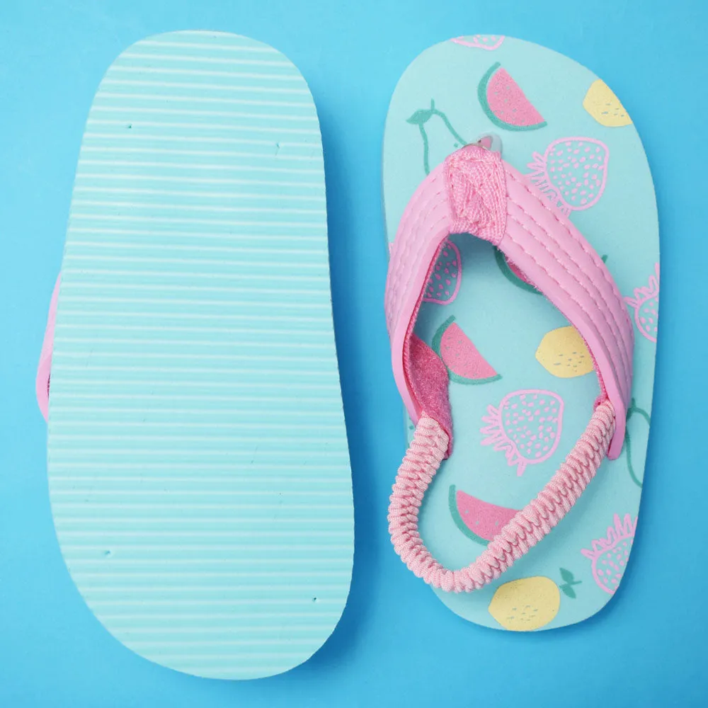 Blue Strawberry Fruit Theme Flip Flop With Back Strap