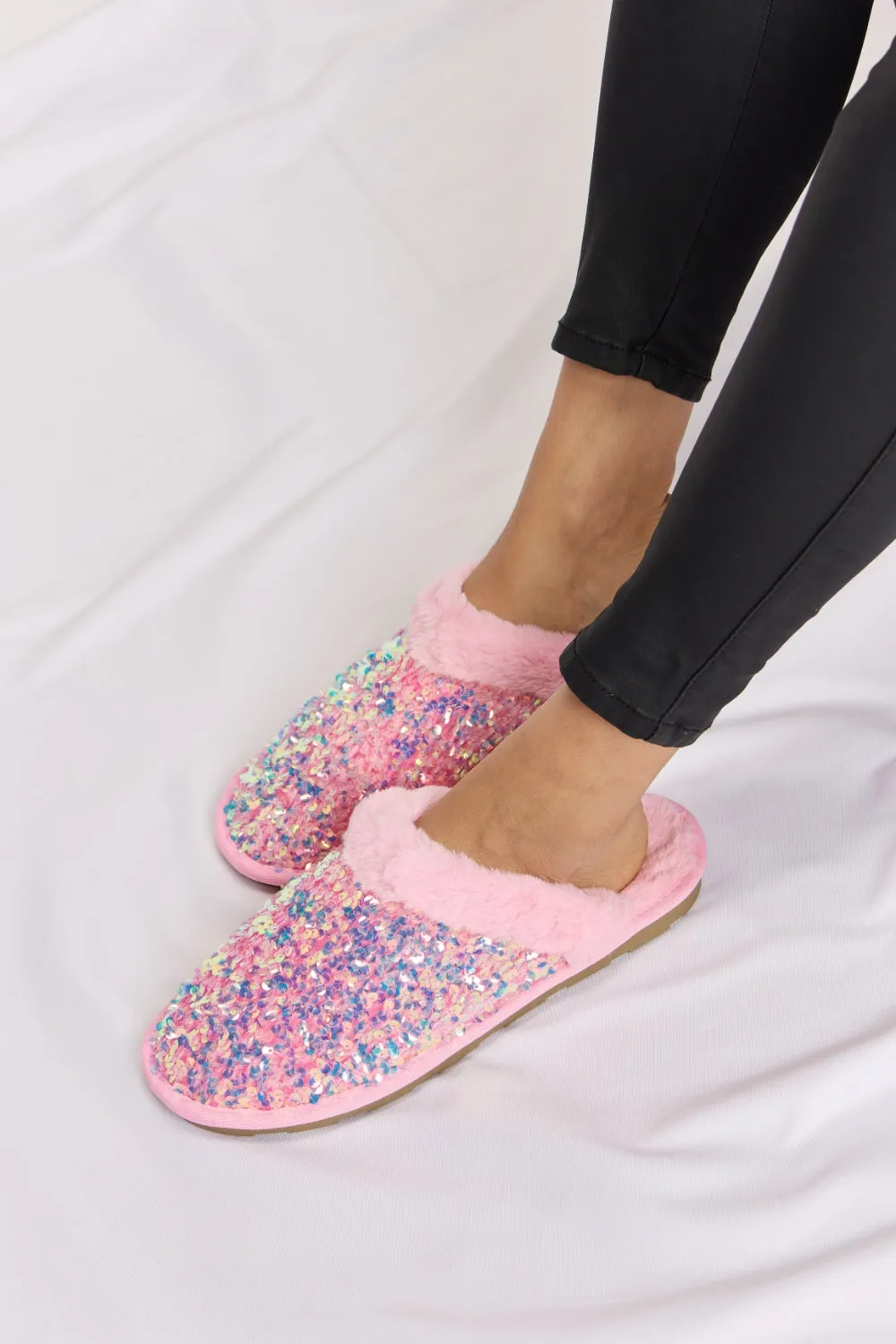 Blue Zone Planet |  Forever Link Sequin Plush Round Toe Slippers