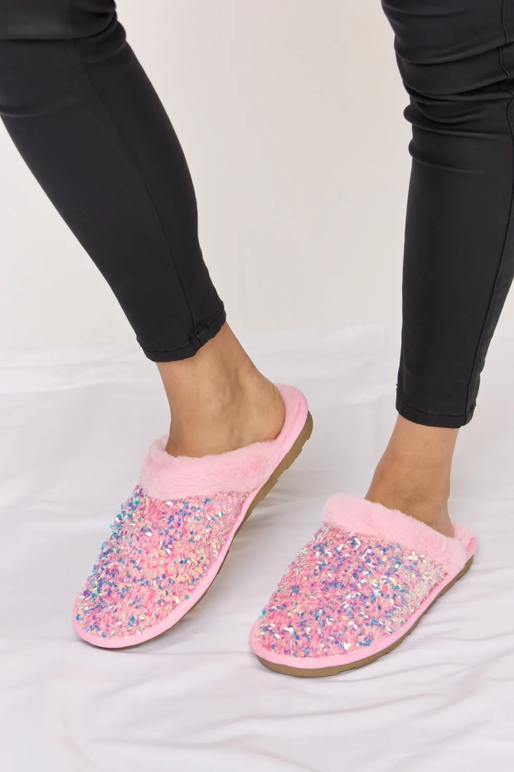 Blue Zone Planet |  Forever Link Sequin Plush Round Toe Slippers