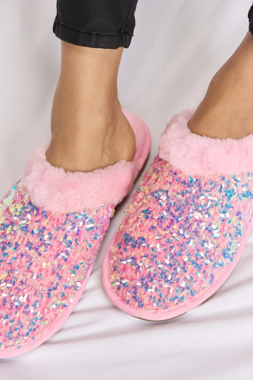 Blue Zone Planet |  Forever Link Sequin Plush Round Toe Slippers