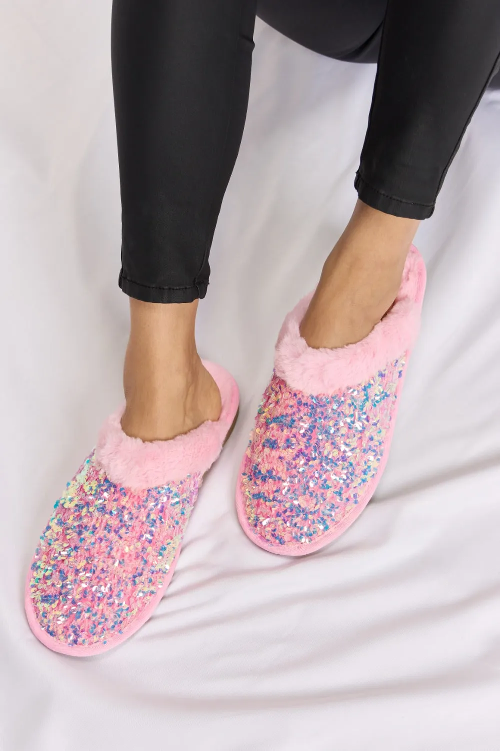 Blue Zone Planet |  Forever Link Sequin Plush Round Toe Slippers