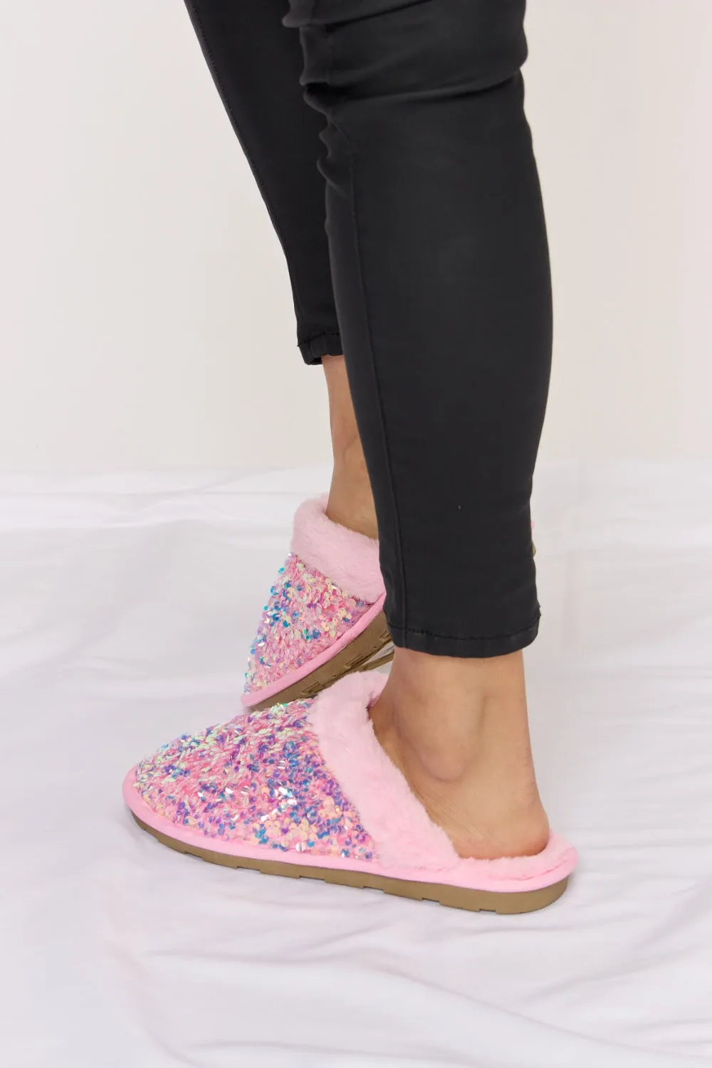 Blue Zone Planet |  Forever Link Sequin Plush Round Toe Slippers