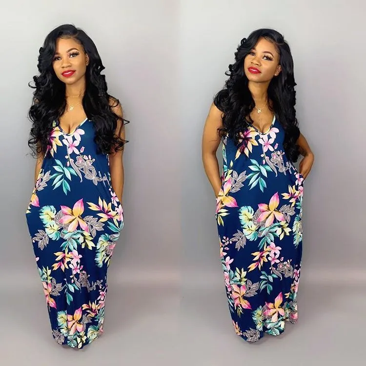 Casual loose print suspender Dress AY1936