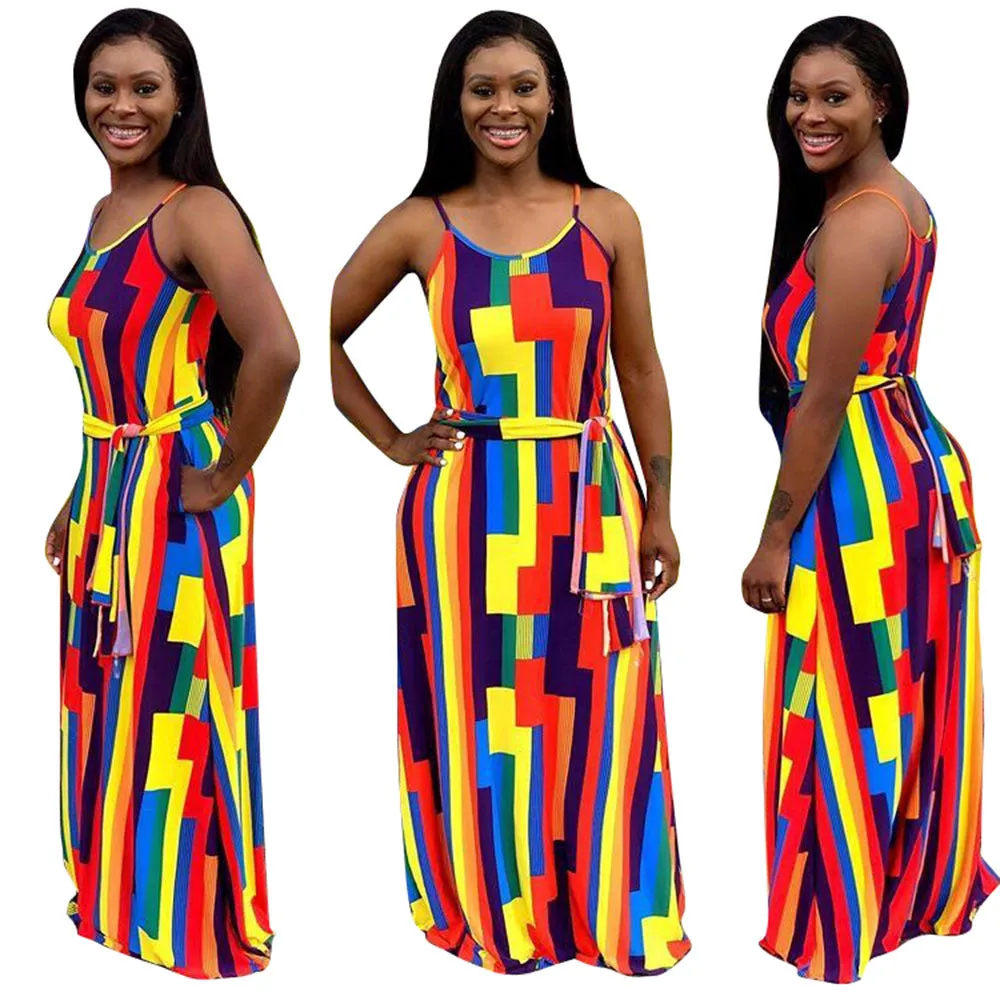 Casual loose print suspender Dress AY1936