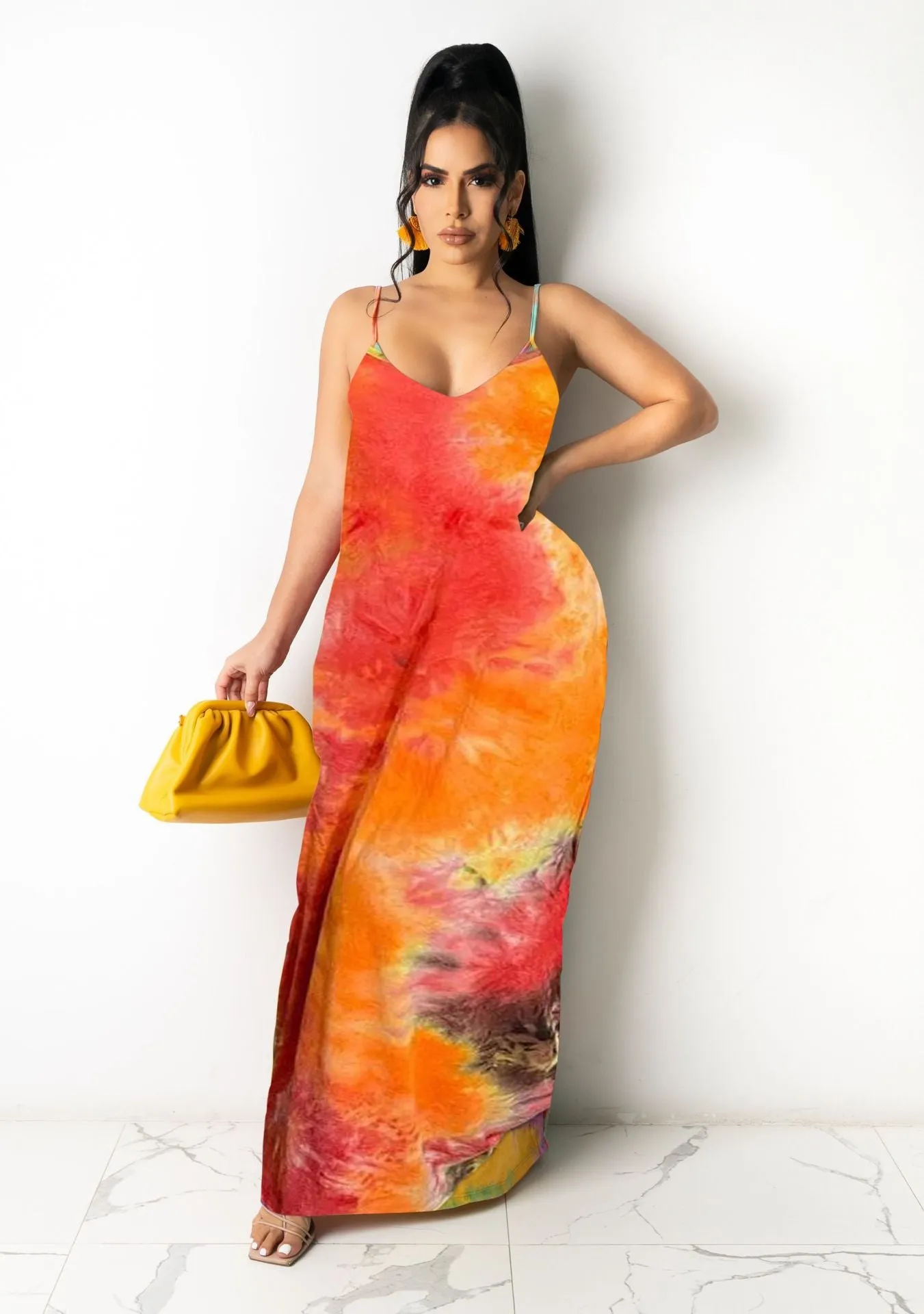 Casual loose print suspender Dress AY1936