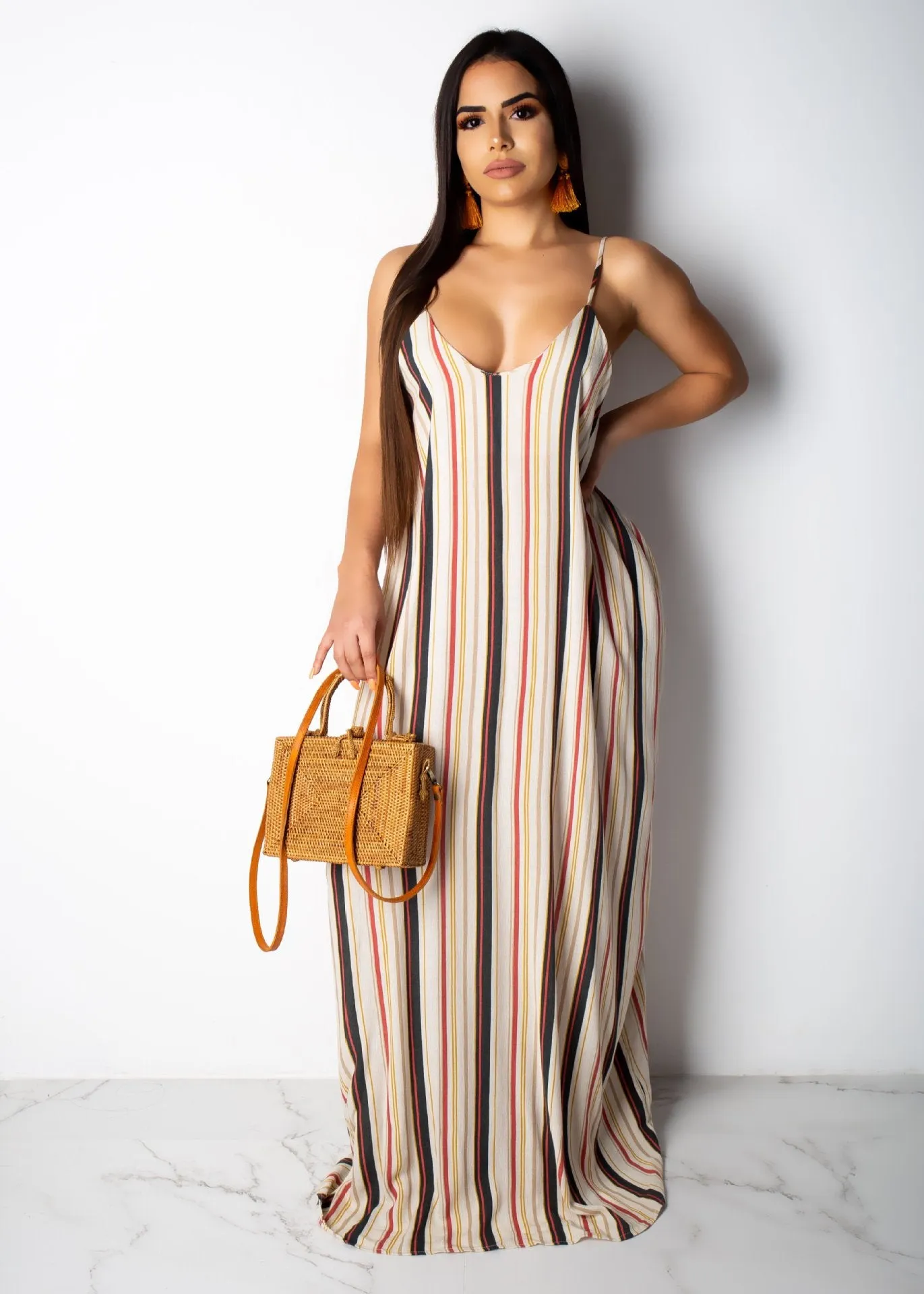 Casual loose print suspender Dress AY1936