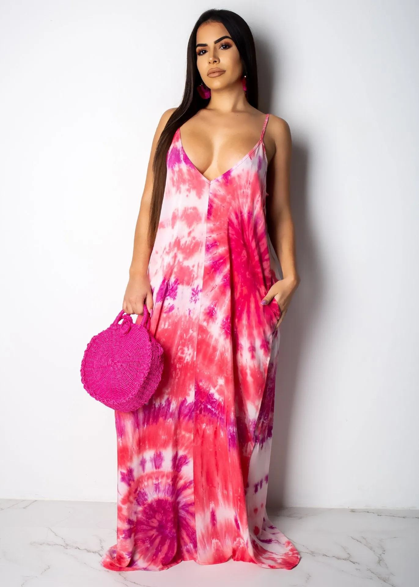 Casual loose print suspender Dress AY1936