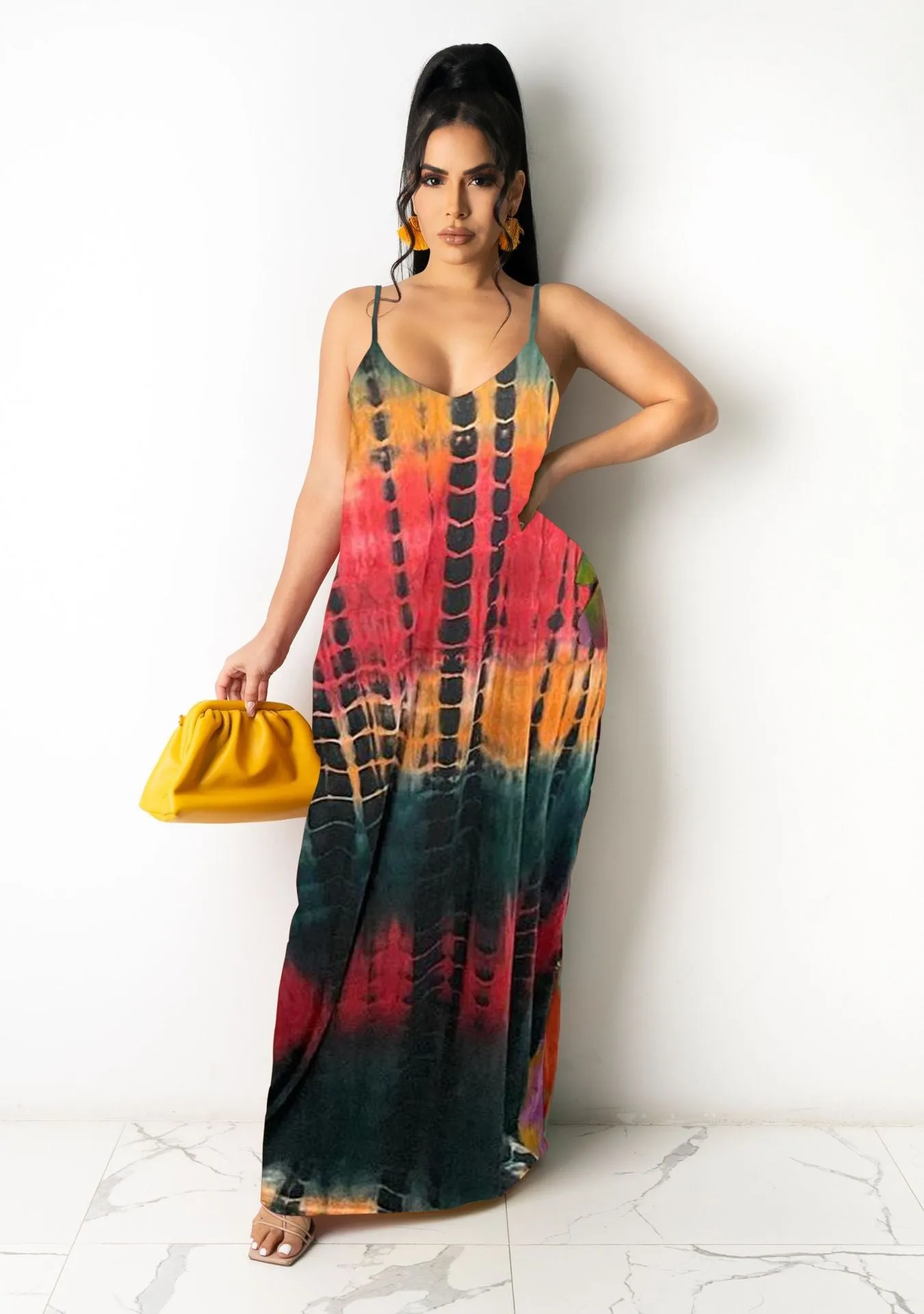 Casual loose print suspender Dress AY1936