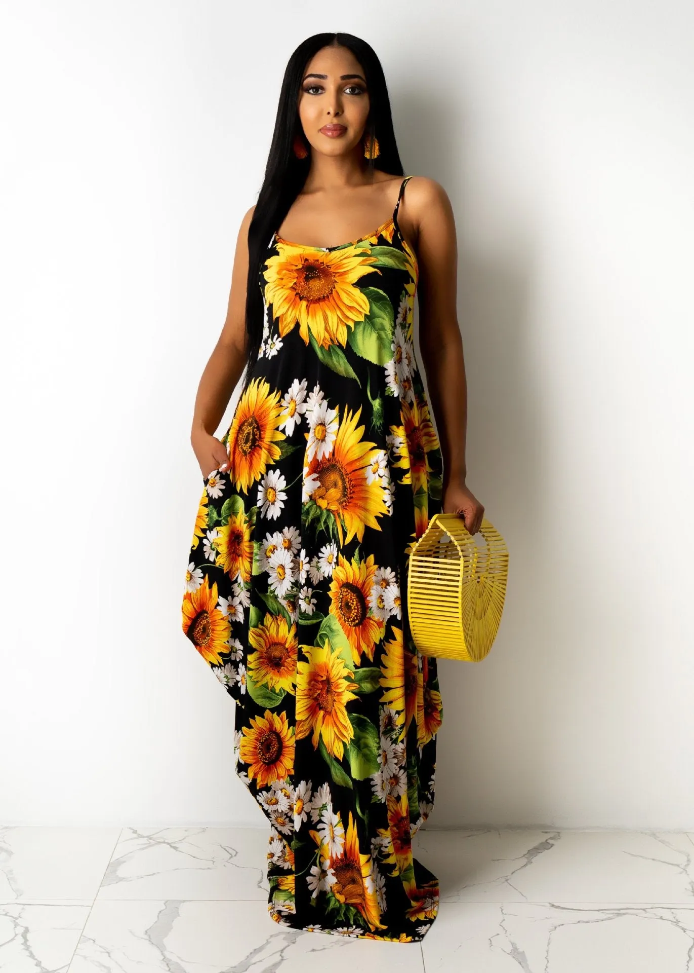 Casual loose print suspender Dress AY1936