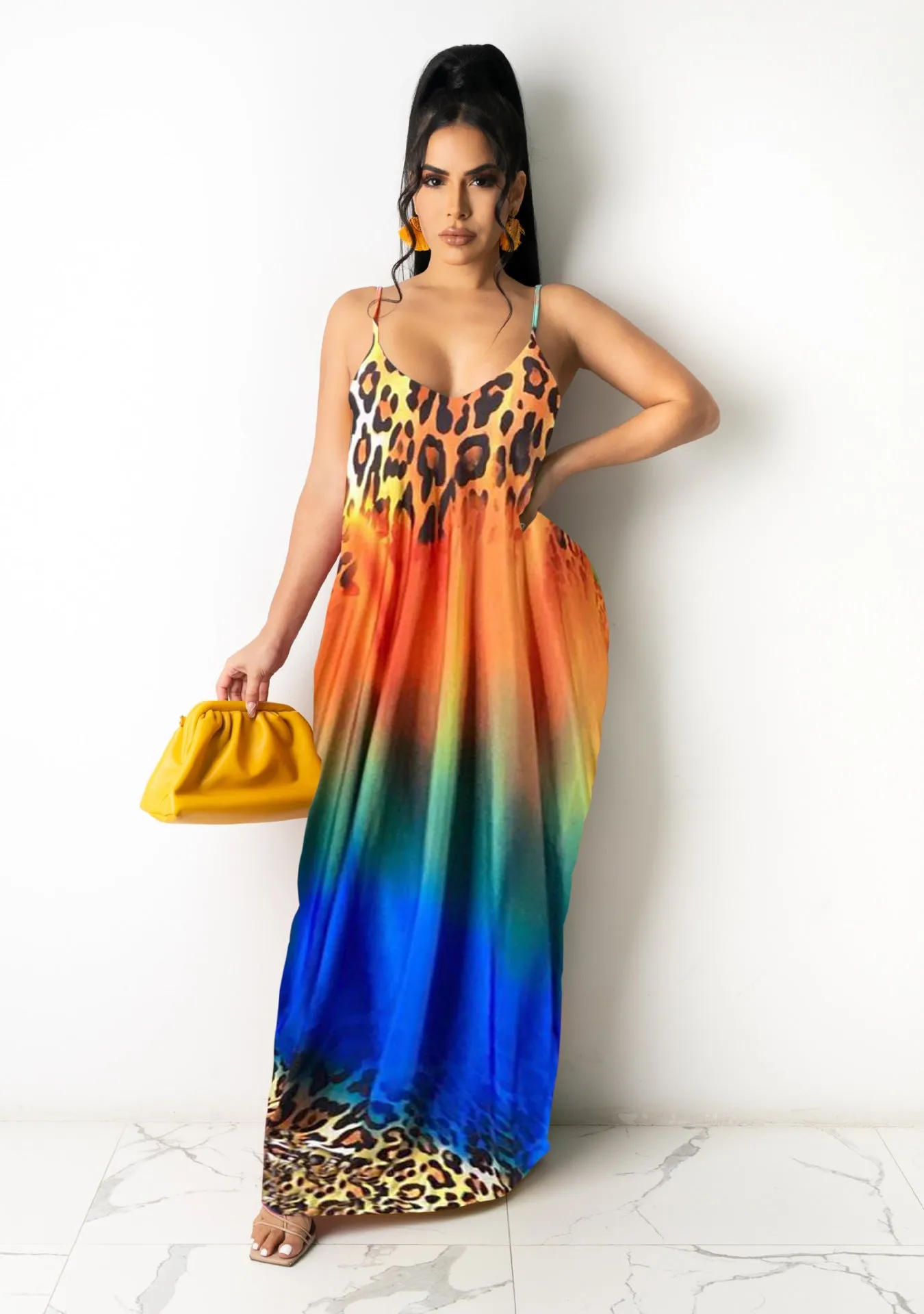 Casual loose print suspender Dress AY1936