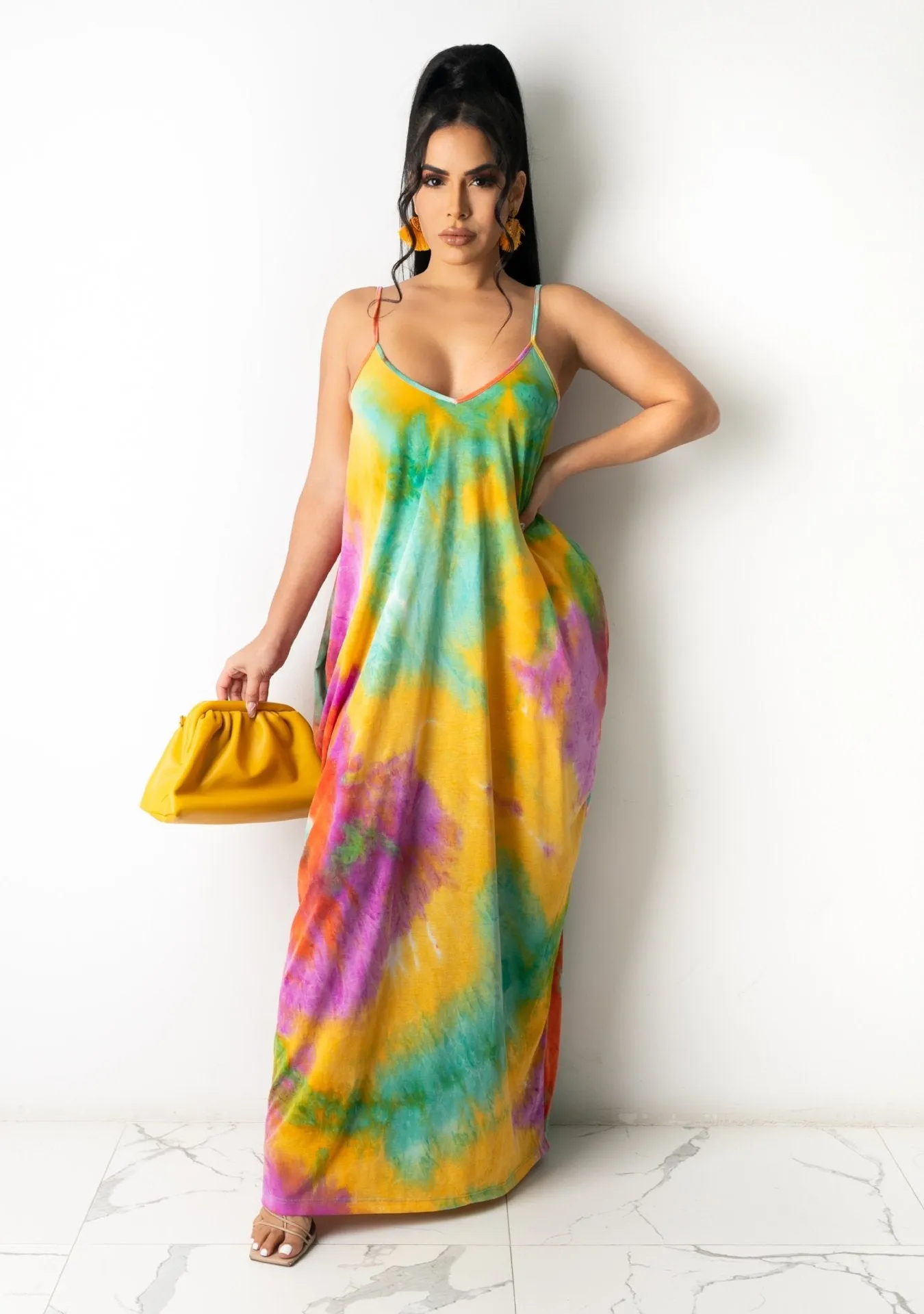 Casual loose print suspender Dress AY1936