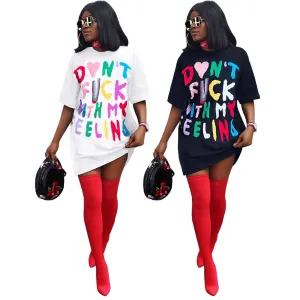 Fashion multicolor contrast letter T-shirt dress AY1909