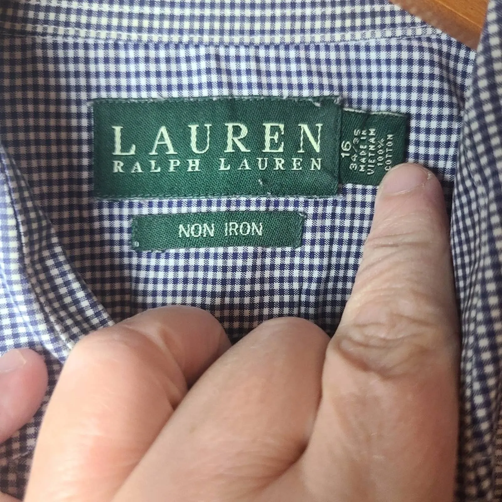 Lauren Ralph Lauren Blue and White Gingham Print Mens Shirt