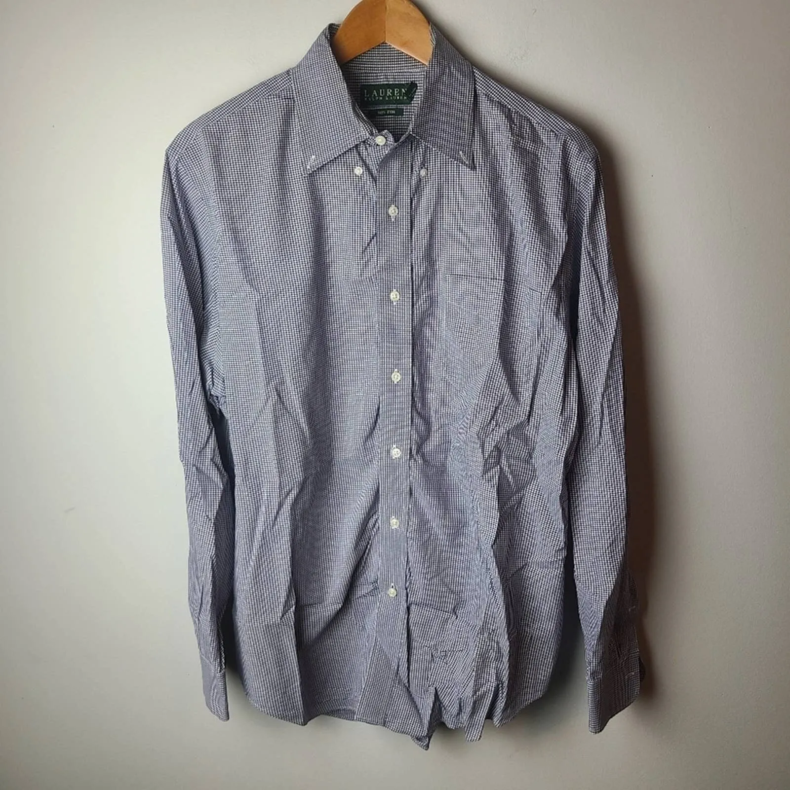Lauren Ralph Lauren Blue and White Gingham Print Mens Shirt