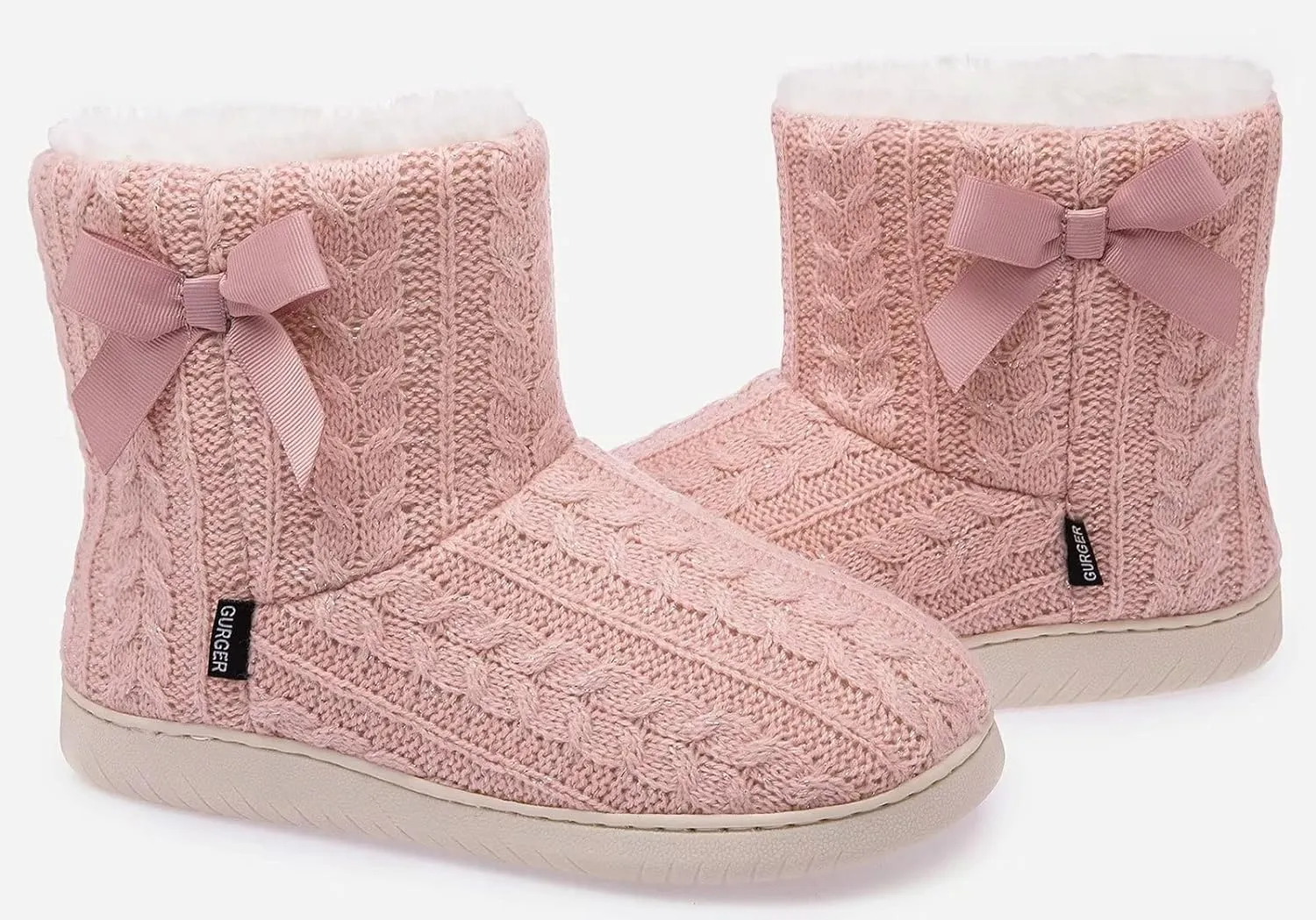 Memory Foam White Plush Knit Furry Bootie Slippers