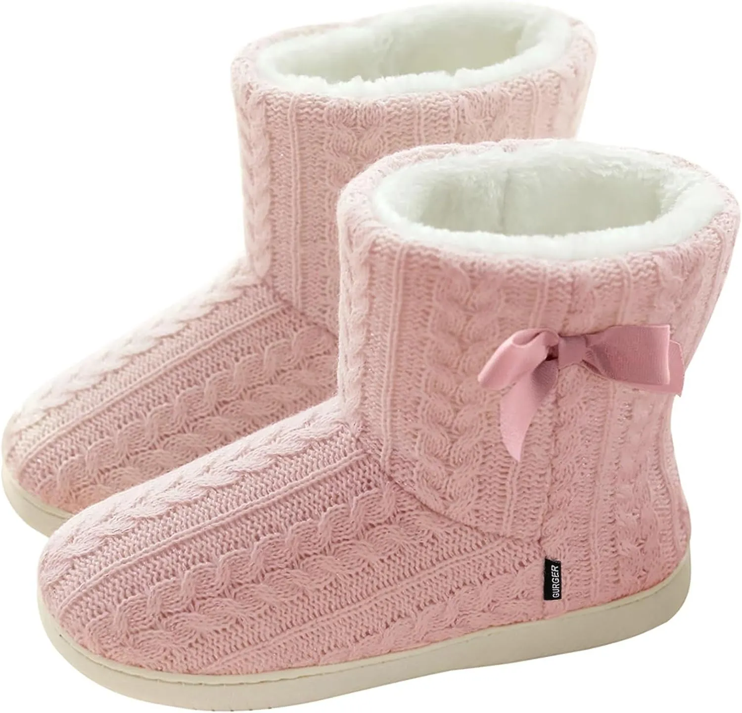 Memory Foam White Plush Knit Furry Bootie Slippers