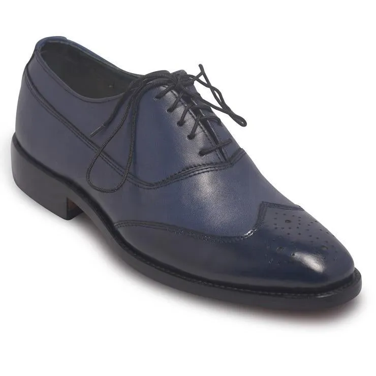 Men Oxford Blue Two-Tone Leather Shoes with Brogue Wingtip