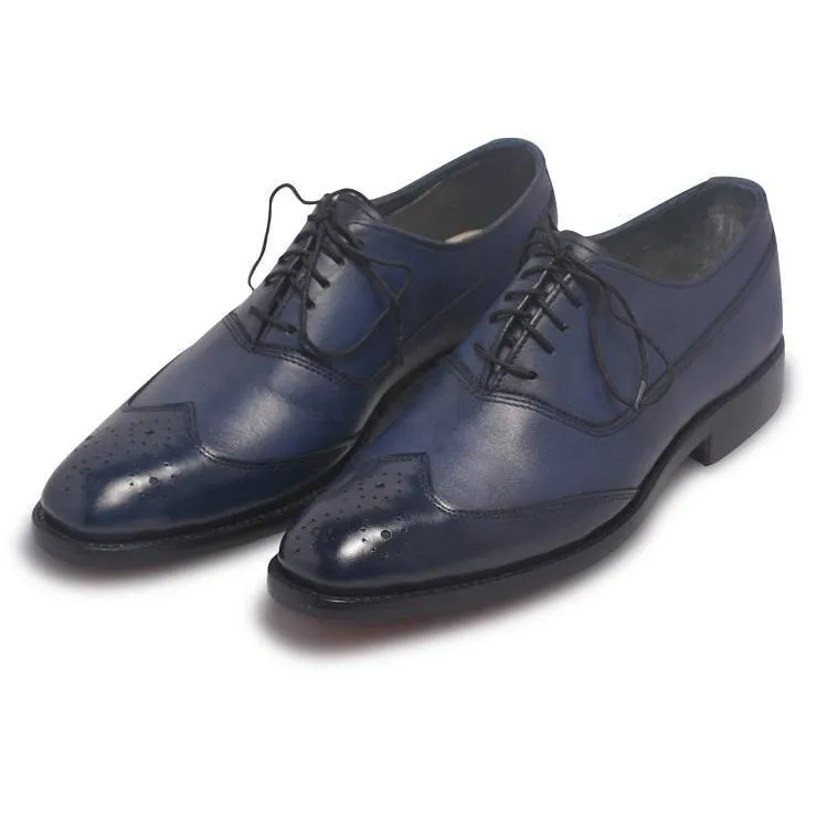 Men Oxford Blue Two-Tone Leather Shoes with Brogue Wingtip