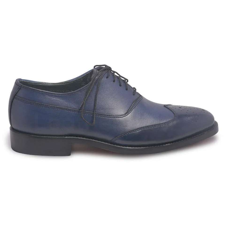 Men Oxford Blue Two-Tone Leather Shoes with Brogue Wingtip