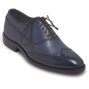 Men Oxford Blue Two-Tone Leather Shoes with Brogue Wingtip