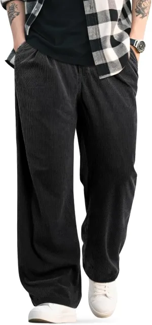 Mens Baggy Corduroy Pants Vintage Casual Pants for Men with Belt Loops
