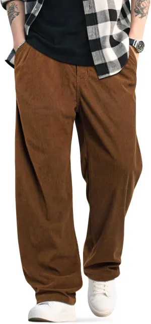 Mens Baggy Corduroy Pants Vintage Casual Pants for Men with Belt Loops