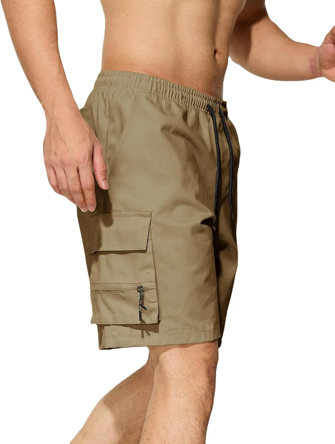 Men's Casual Cargo Shorts Drawstring Elastic Waist Summer Classic Outdoor Stretch Work Shorts with 5 Pockets