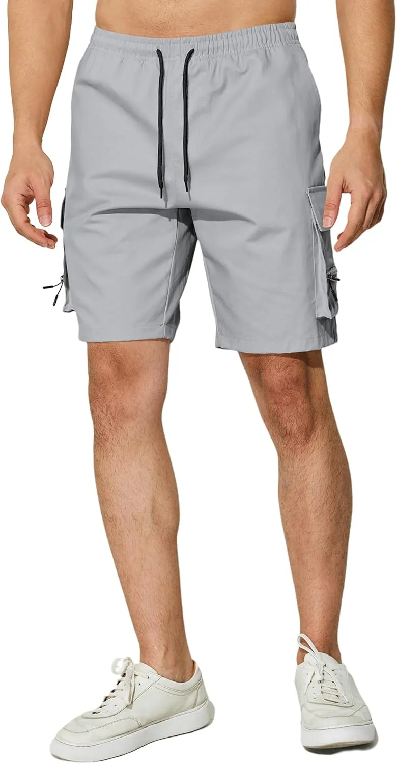 Men's Casual Cargo Shorts Drawstring Elastic Waist Summer Classic Outdoor Stretch Work Shorts with 5 Pockets