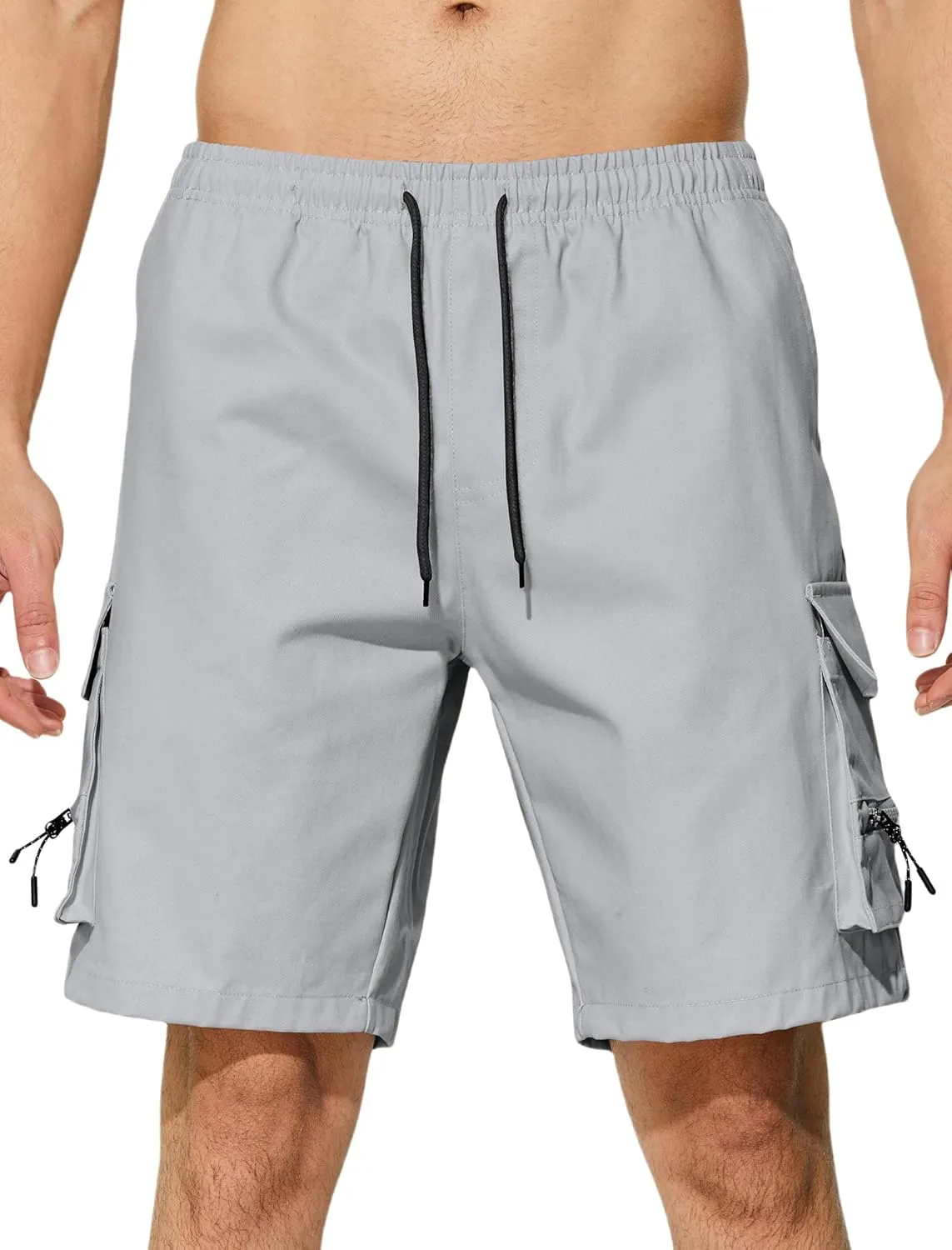 Men's Casual Cargo Shorts Drawstring Elastic Waist Summer Classic Outdoor Stretch Work Shorts with 5 Pockets