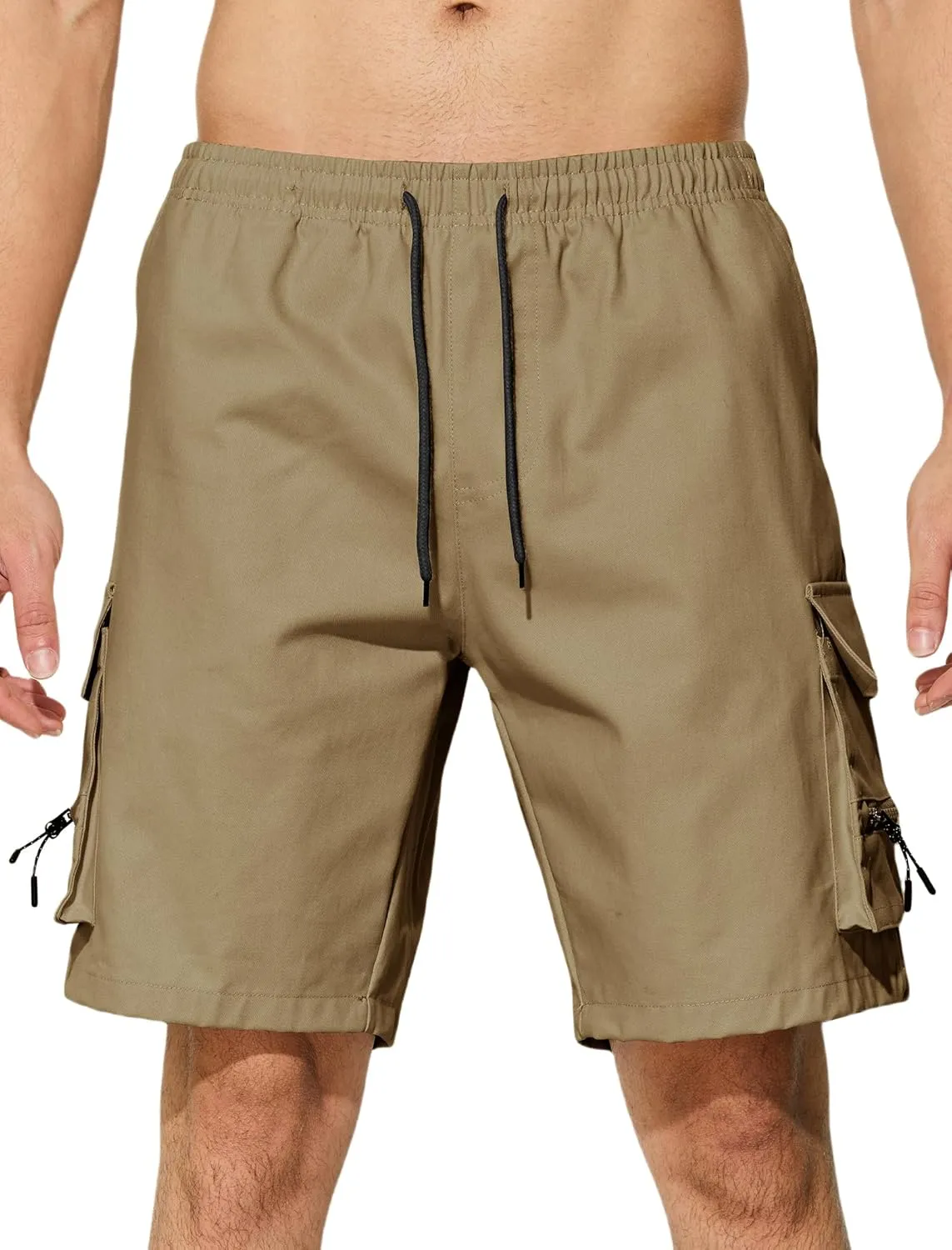 Men's Casual Cargo Shorts Drawstring Elastic Waist Summer Classic Outdoor Stretch Work Shorts with 5 Pockets