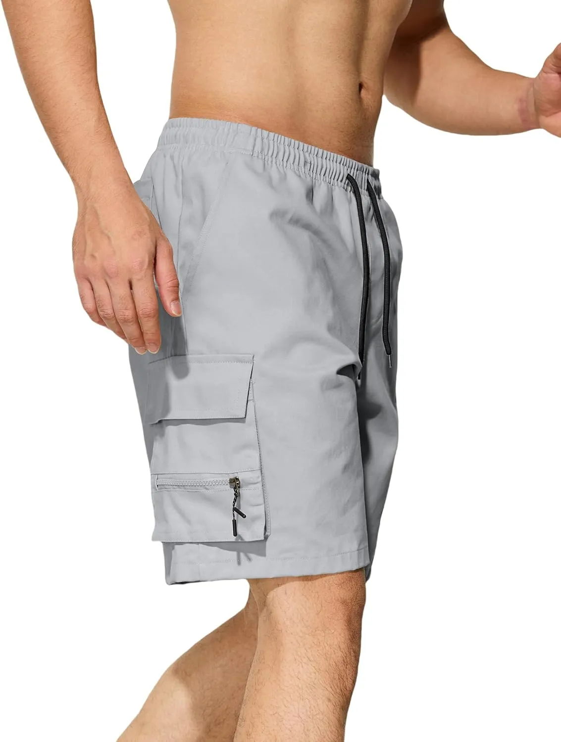 Men's Casual Cargo Shorts Drawstring Elastic Waist Summer Classic Outdoor Stretch Work Shorts with 5 Pockets