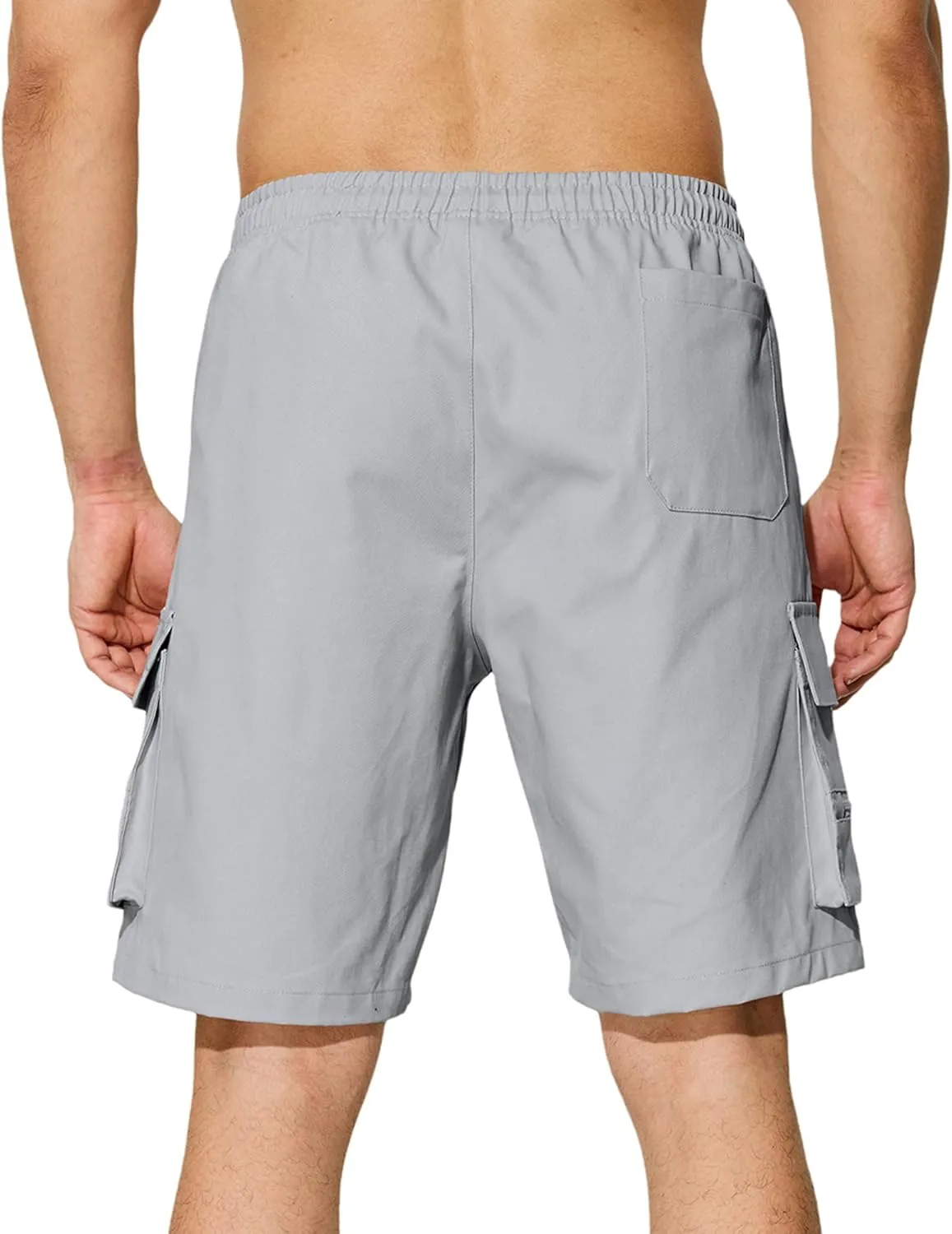 Men's Casual Cargo Shorts Drawstring Elastic Waist Summer Classic Outdoor Stretch Work Shorts with 5 Pockets