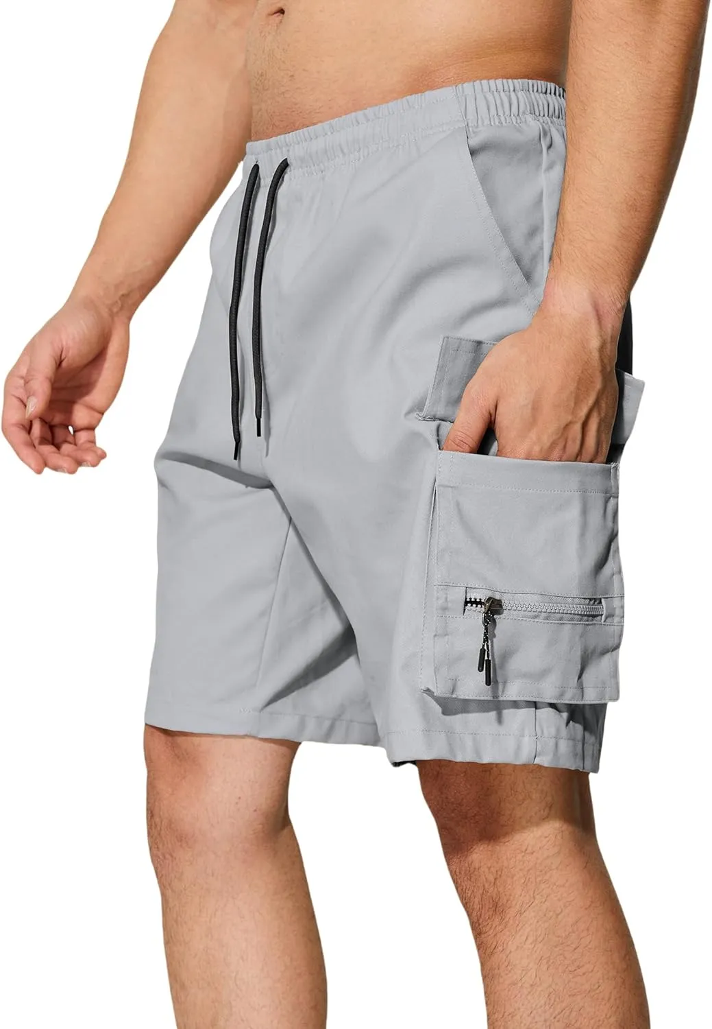 Men's Casual Cargo Shorts Drawstring Elastic Waist Summer Classic Outdoor Stretch Work Shorts with 5 Pockets