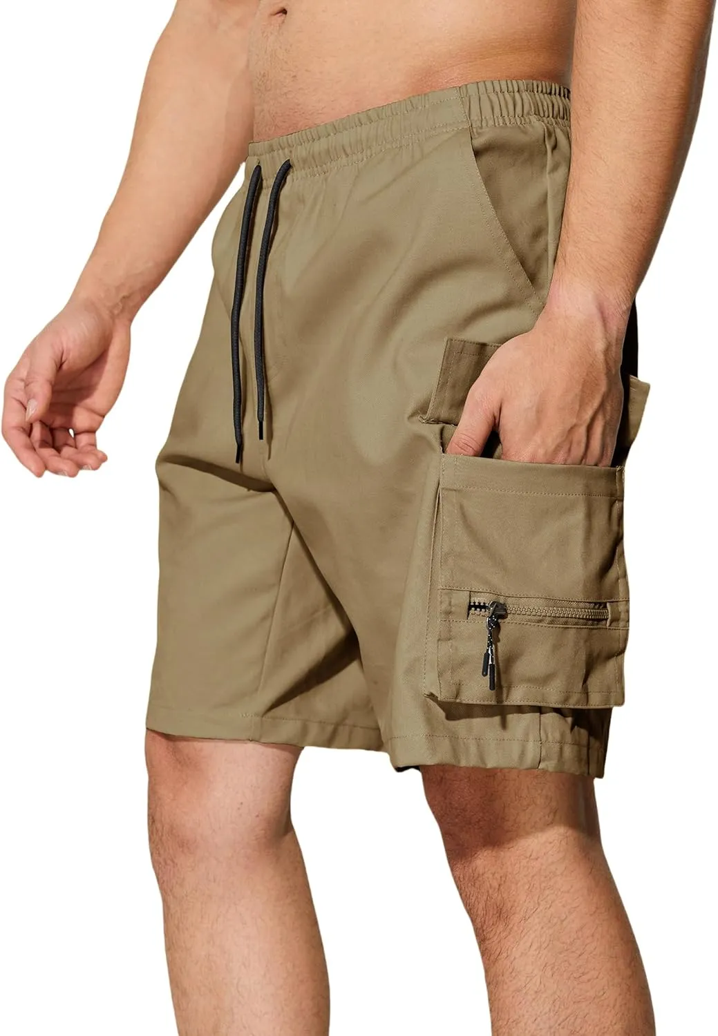 Men's Casual Cargo Shorts Drawstring Elastic Waist Summer Classic Outdoor Stretch Work Shorts with 5 Pockets