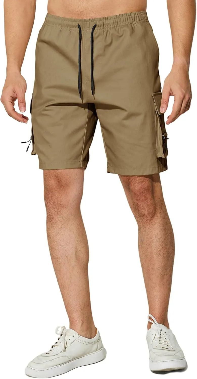 Men's Casual Cargo Shorts Drawstring Elastic Waist Summer Classic Outdoor Stretch Work Shorts with 5 Pockets