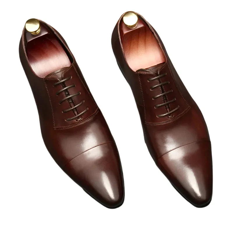 Pointed Toe Oxford Shoes for Men – Genuine Leather Dress Shoes for Weddings, Business, and Formal Events in Black & Brown