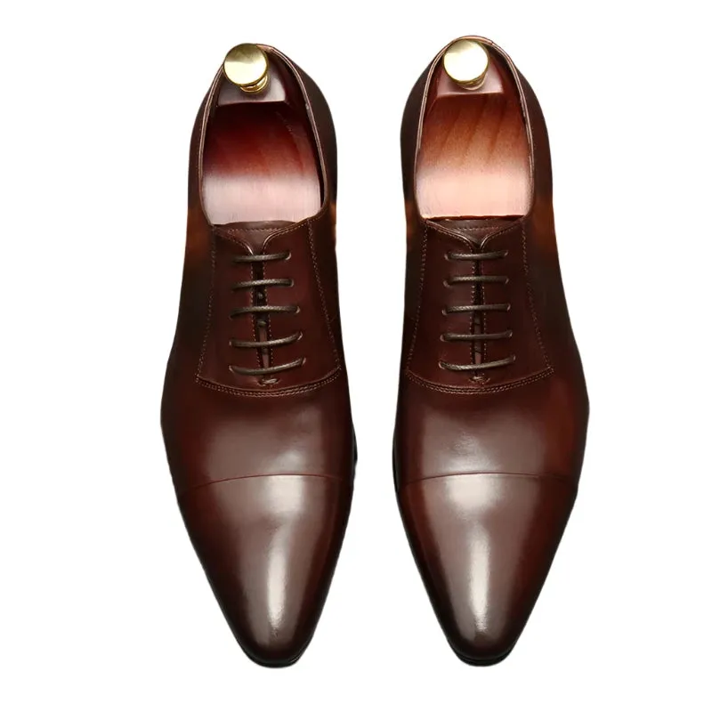 Pointed Toe Oxford Shoes for Men – Genuine Leather Dress Shoes for Weddings, Business, and Formal Events in Black & Brown