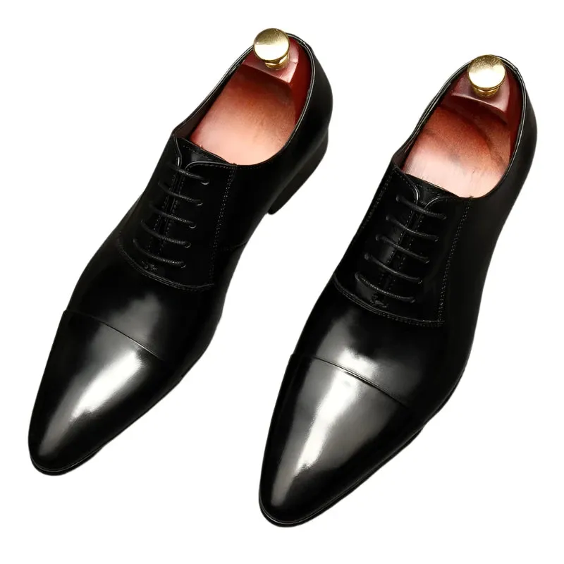 Pointed Toe Oxford Shoes for Men – Genuine Leather Dress Shoes for Weddings, Business, and Formal Events in Black & Brown