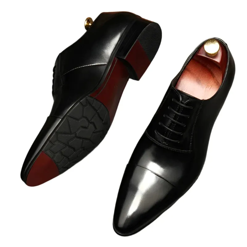 Pointed Toe Oxford Shoes for Men – Genuine Leather Dress Shoes for Weddings, Business, and Formal Events in Black & Brown