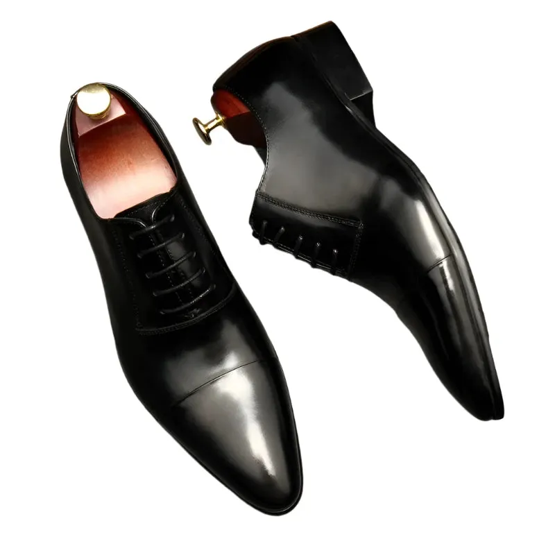 Pointed Toe Oxford Shoes for Men – Genuine Leather Dress Shoes for Weddings, Business, and Formal Events in Black & Brown