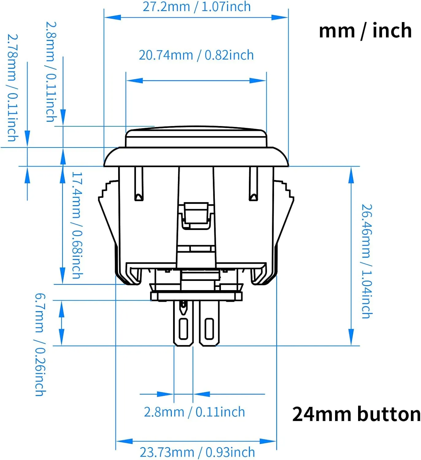 QANBA Gravity Ks Mechanical Arcade Buttons 24mm Snap-in Mechanical Pushbutton (Boxed (24mm Clear Black Violet E08(12 pcs)