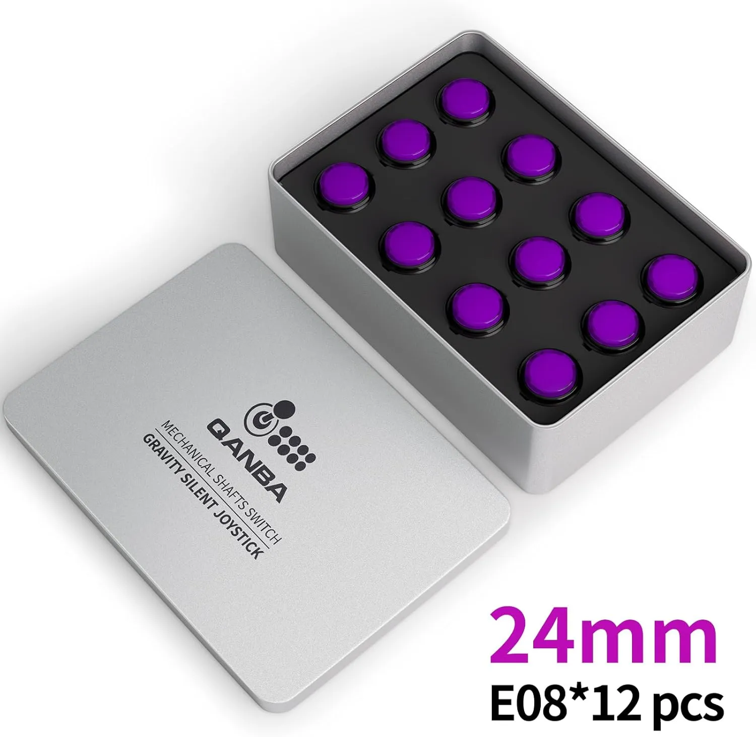 QANBA Gravity Ks Mechanical Arcade Buttons 24mm Snap-in Mechanical Pushbutton (Boxed (24mm Clear Black Violet E08(12 pcs)