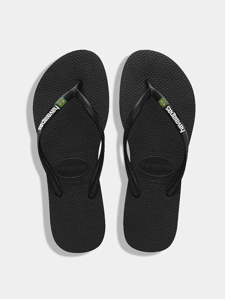 Slim Brasil Logo Black Flip Flops