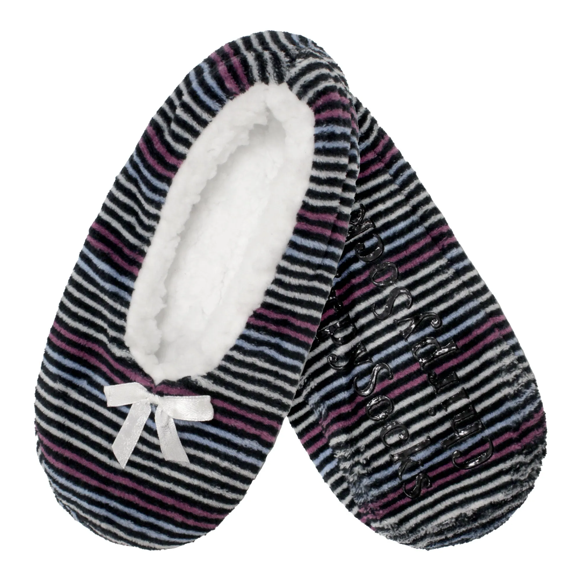 Women Soft Warm Cozy Fuzzy Furry Hearts Stripes Slippers Non-Slip Lined Socks, 1 Pair and 2 Pairs
